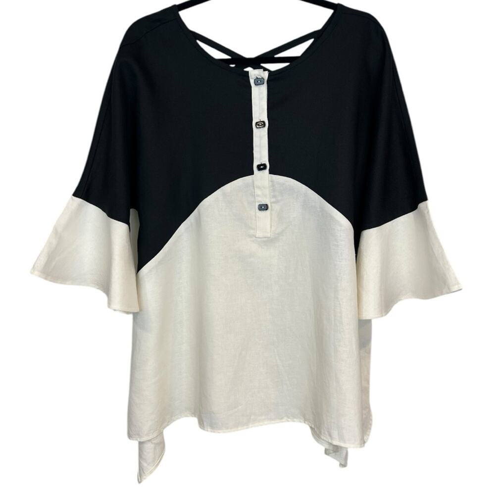 IC by Connie K Black and White cream Colorblock Linen Cotton Lagenlook Tunic
